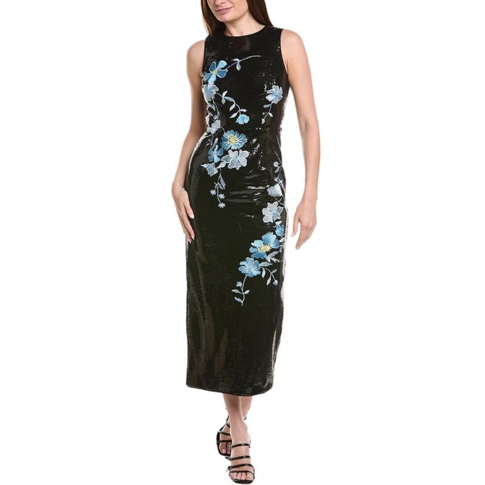 Milly Womens Tiana Floral Sequins Maxi Dress, Black
